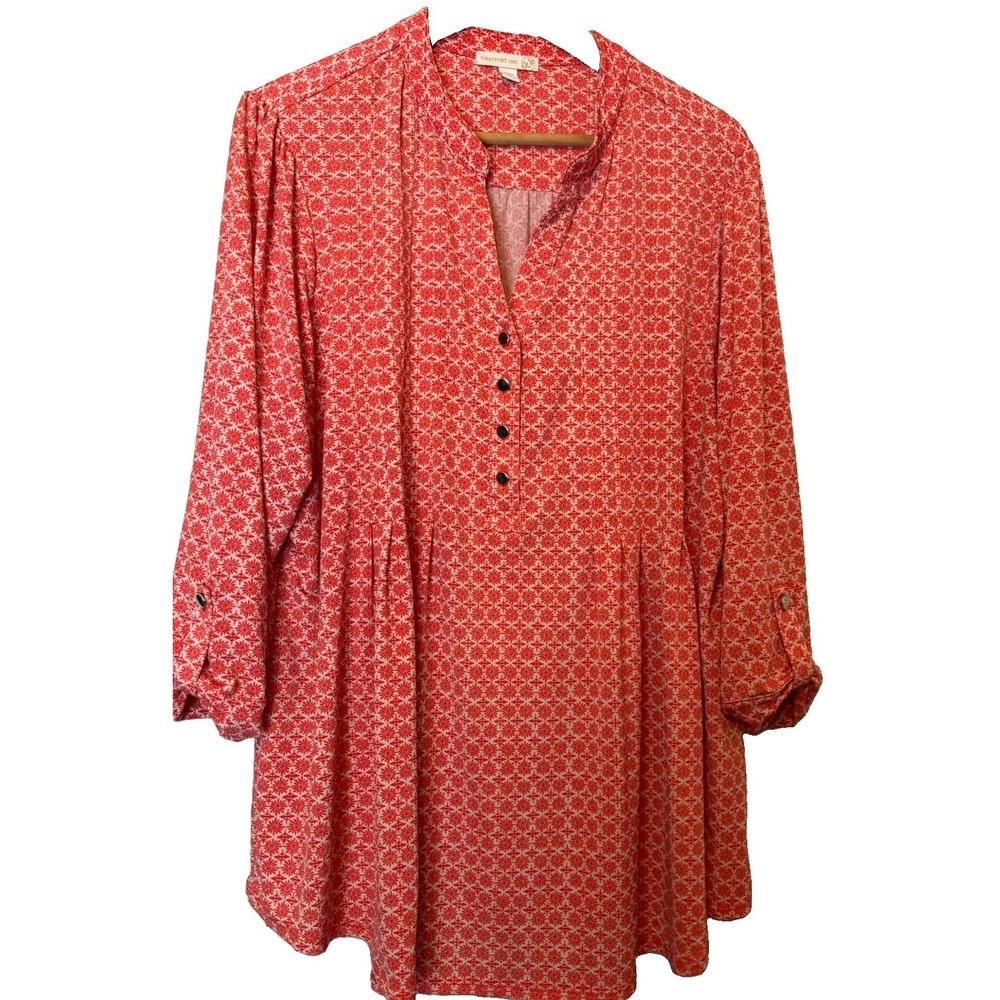 Westport 1962 Women's 3X Red Geometric Top Blouse 3/4 Roll Tab Sleeves Boho